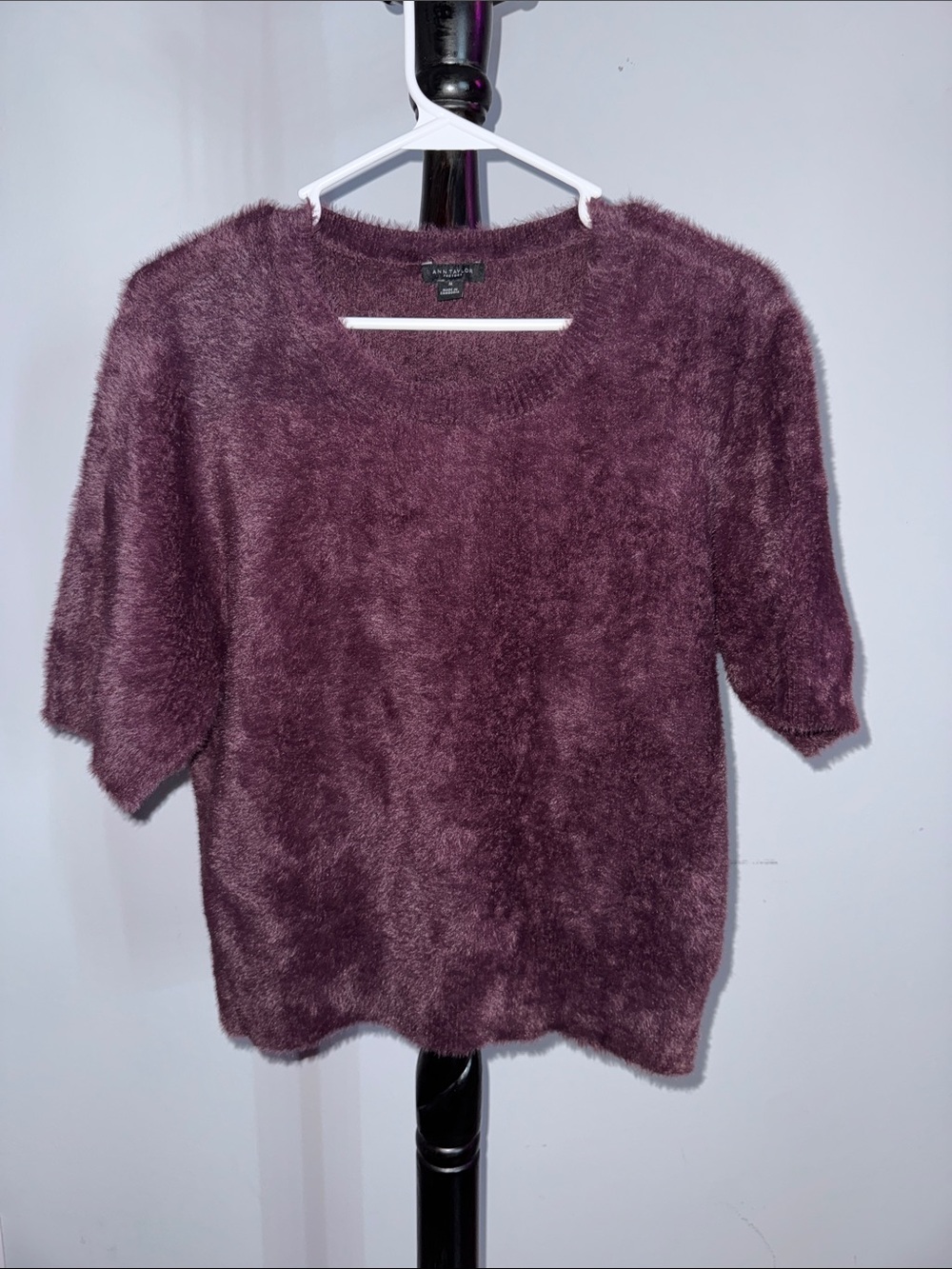 Ann Taylor Plush Short-Sleeve Sweater in Plum m.b2